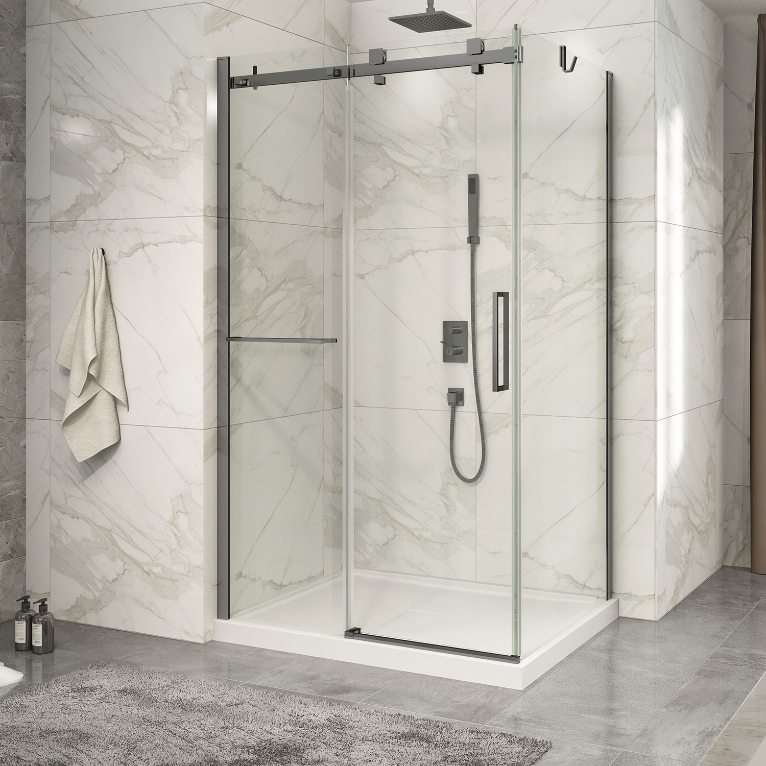 ドナです。② Shower base 48 x 36, in a corner with drain in a corner, wall on